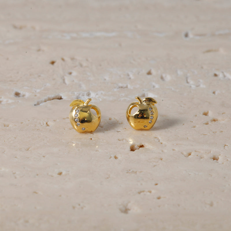 Golden Bite Apple Stud Earrings - 18K Gold Dipped, White Gold Dipped