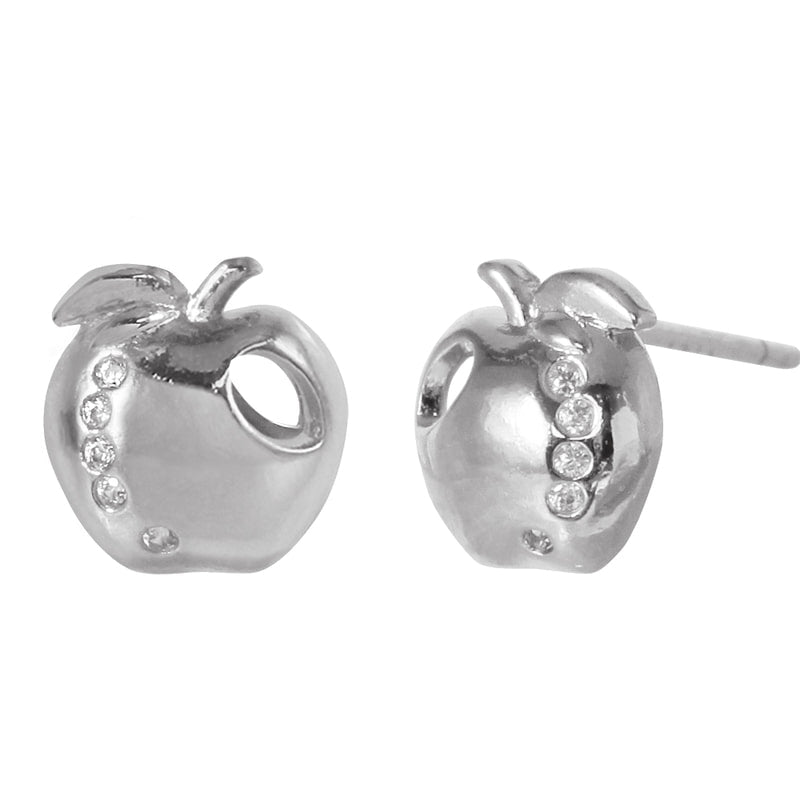 Golden Bite Apple Stud Earrings - 18K Gold Dipped, White Gold Dipped