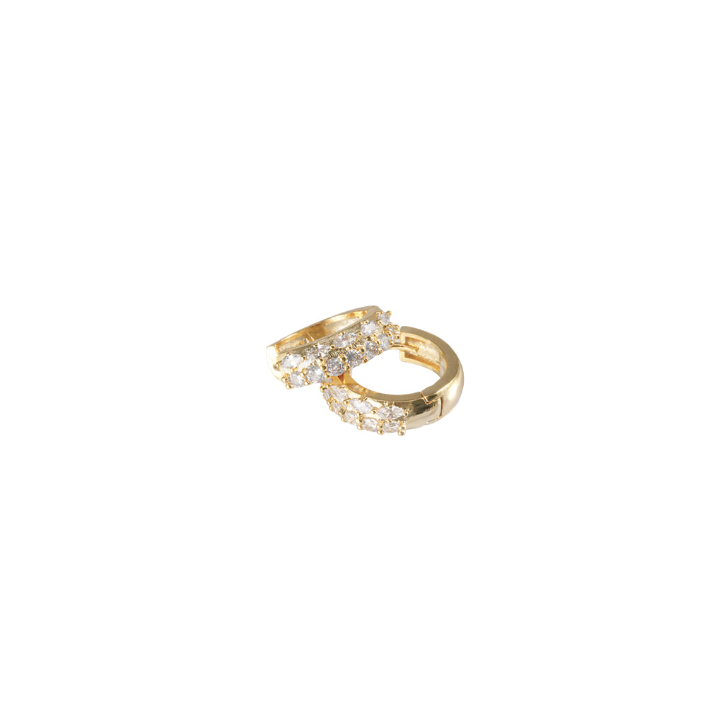 18K Gold Dipped Double Row Marquise & Round CZ Hinged Hoop Earrings