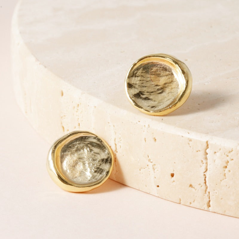 Moon Medallion Stud Earrings - 18K Gold Dipped, White Gold Dipped
