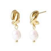 Pearl Knot Drop Earrings - 18K Gold Dipped, White Gold Dipped