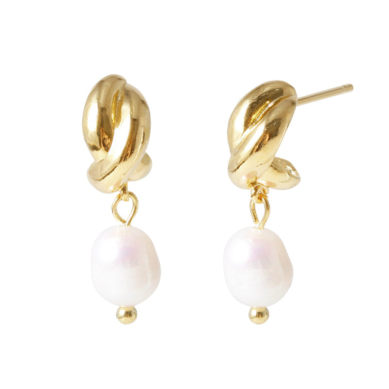 Pearl Knot Drop Earrings - 18K Gold Dipped, White Gold Dipped