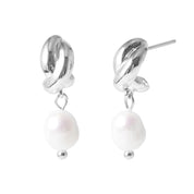 Pearl Knot Drop Earrings - 18K Gold Dipped, White Gold Dipped