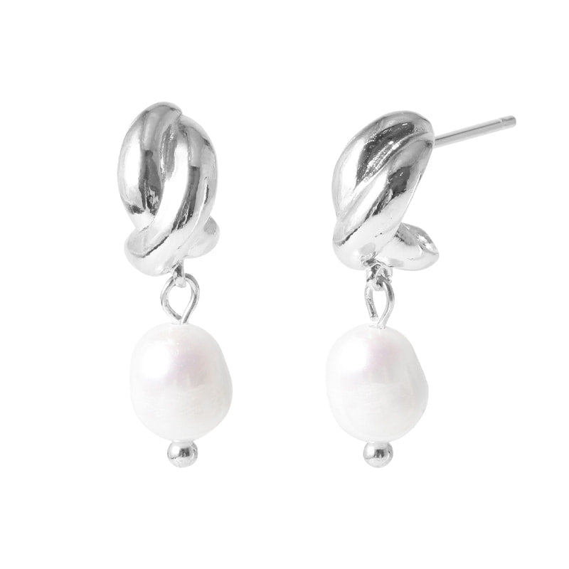 Pearl Knot Drop Earrings - 18K Gold Dipped, White Gold Dipped