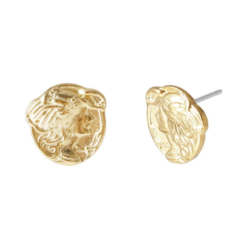 Textured Coin Studs Earring - 18K Gold Dipped, White Gold Dipped