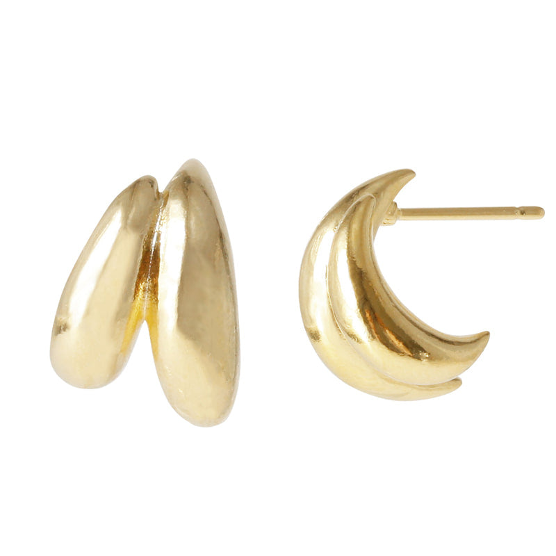 Double Curve Studs Earrings - 18K Gold Dipped, White Gold Dipped