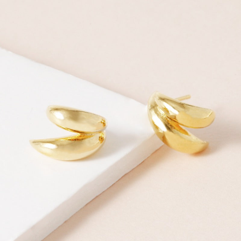 Double Curve Studs Earrings - 18K Gold Dipped, White Gold Dipped