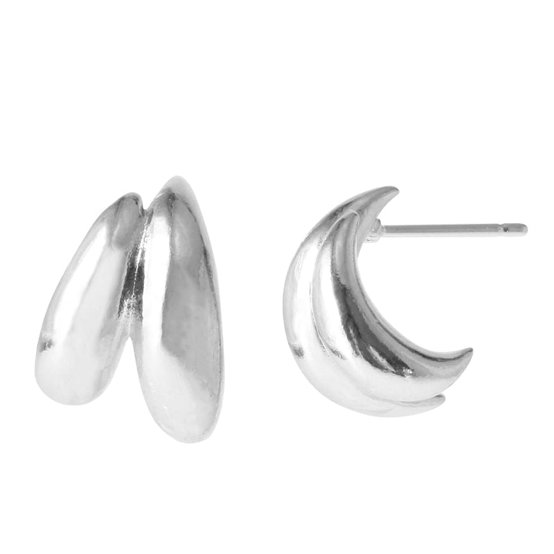 Double Curve Studs Earrings - 18K Gold Dipped, White Gold Dipped