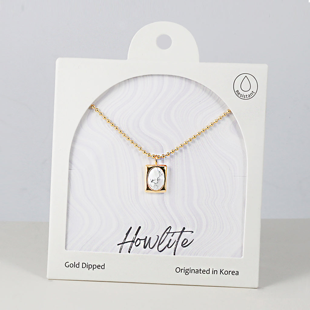 18K Gold Dipped Howlite Stone Glow Frame Necklace