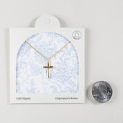 18 Gold Dipped Sculptural Faith in Metal Cross Necklace