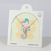 18K Gold Dipped Puffy Coastal Seahorse Tide Necklace