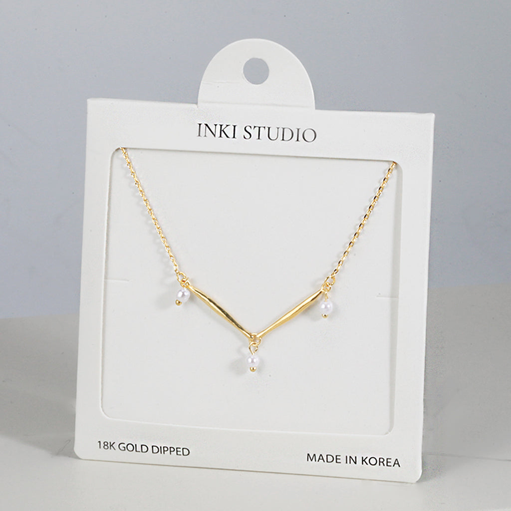 18K Gold Dipped V-Line Trio Pearl Necklace