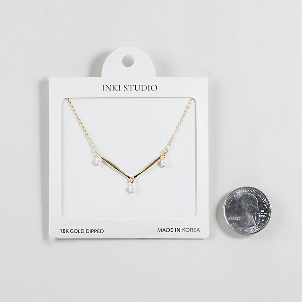 18K Gold Dipped V-Line Trio Pearl Necklace