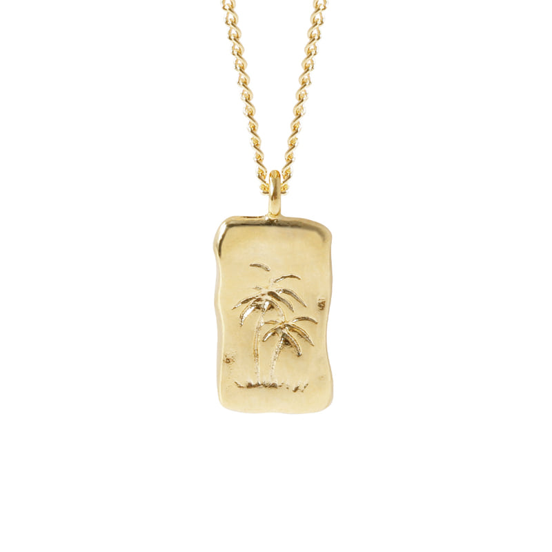 Palm Tree Rectangular Pendant Necklace - 18K Gold Dipped, White Gold Dipped