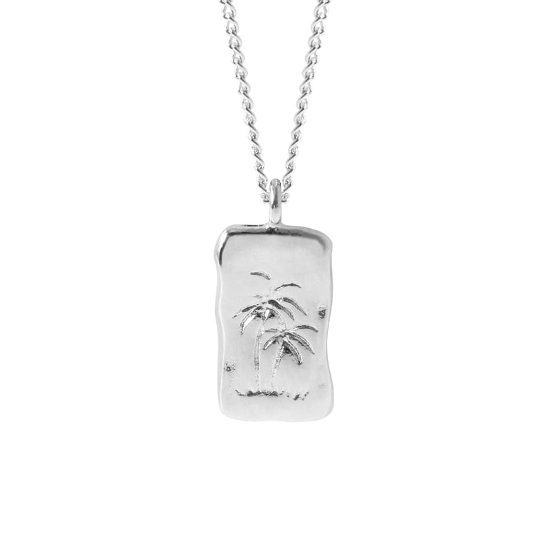 Palm Tree Rectangular Pendant Necklace - 18K Gold Dipped, White Gold Dipped