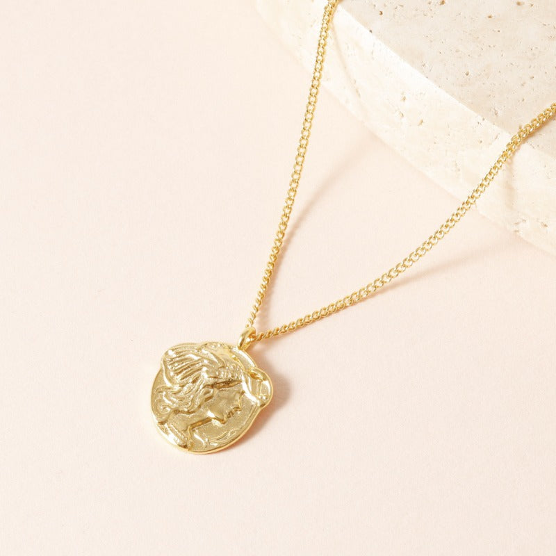 Textured Coin Necklace - 18K Gold Dipped, White Gold Dipped