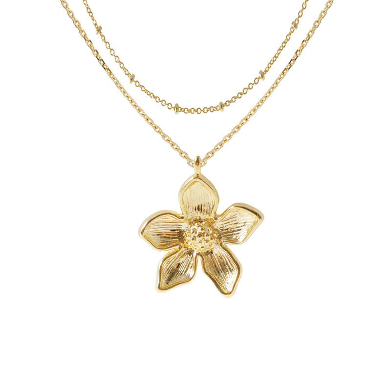 Blossom Bloom Double Chain Pendant Necklace - 18K Gold Dipped, White Gold Dipped