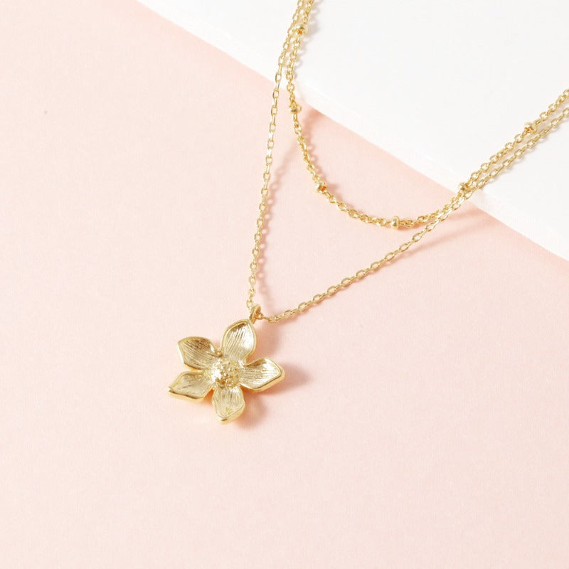Blossom Bloom Double Chain Pendant Necklace - 18K Gold Dipped, White Gold Dipped